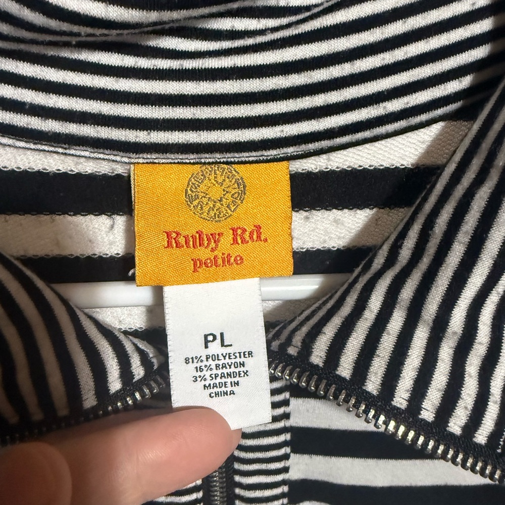 Ruby Rd. Black and White Striped Top - Picture 2 of 4